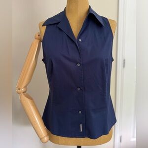 VALENTINO JEANS Dark Blue Cotton Button Up Sleeveless Blouse (44)